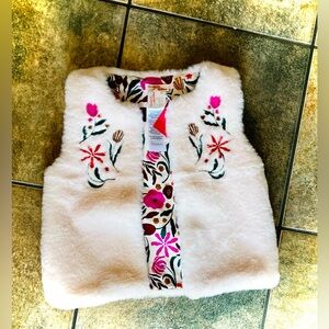 NWT! DU Pareil Boutique Kids Floral Reversible Embroidered Faux Fur Vest